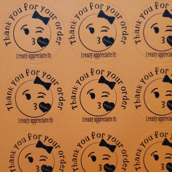 Thank You Stickers Florescent 1 Inch Orange Black - Picture 2 of 6